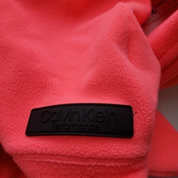 Calvin Klein Shirt Medium Fleece Pullover Neon Coral Funnel Neck Performance - Picture 4 of 6